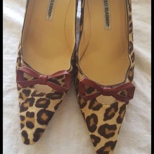 Manolo Blahnik Leopard Bow Heels 38